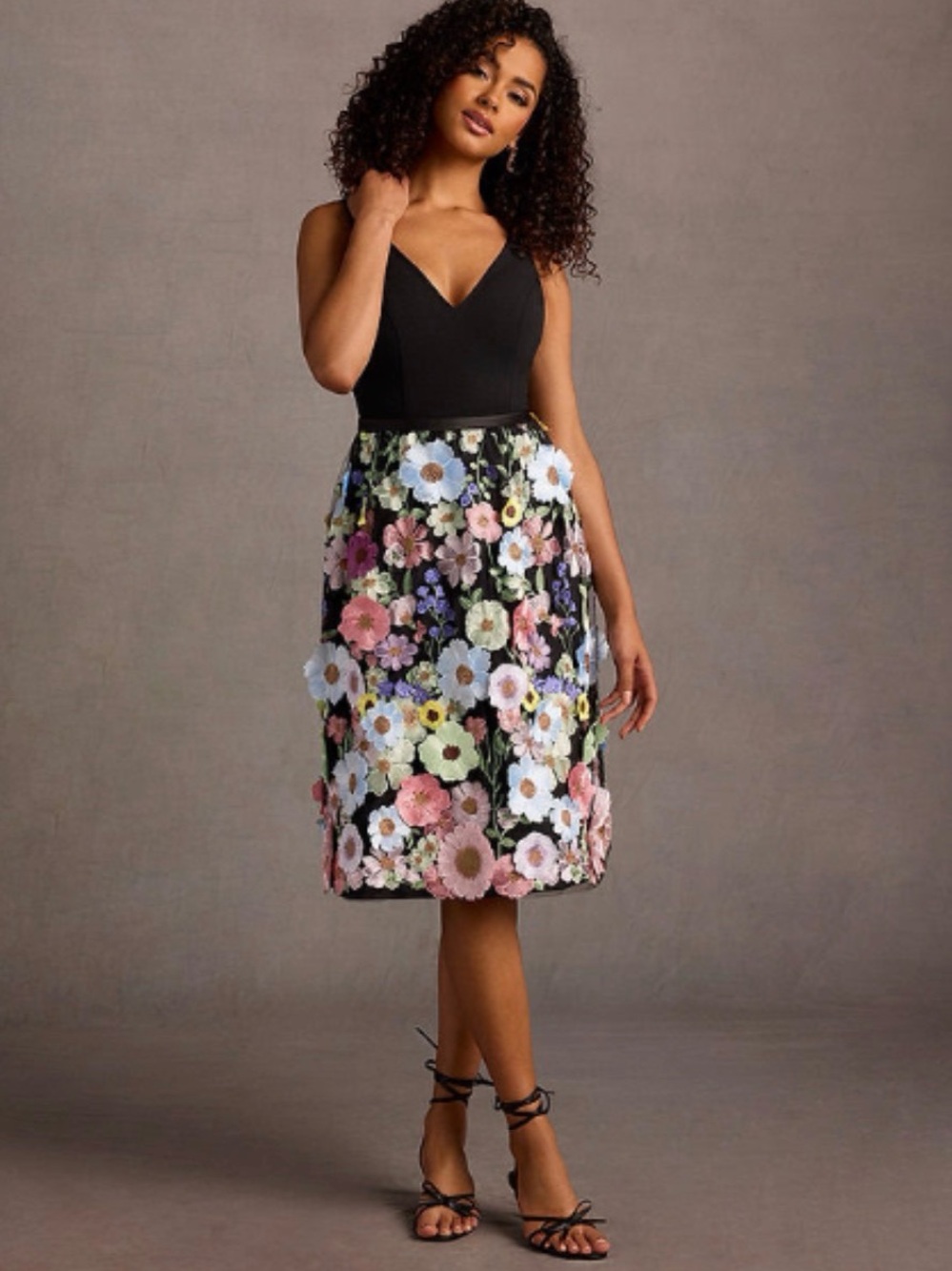 Azazie Black Bodice Floral Embroidered Mini dress